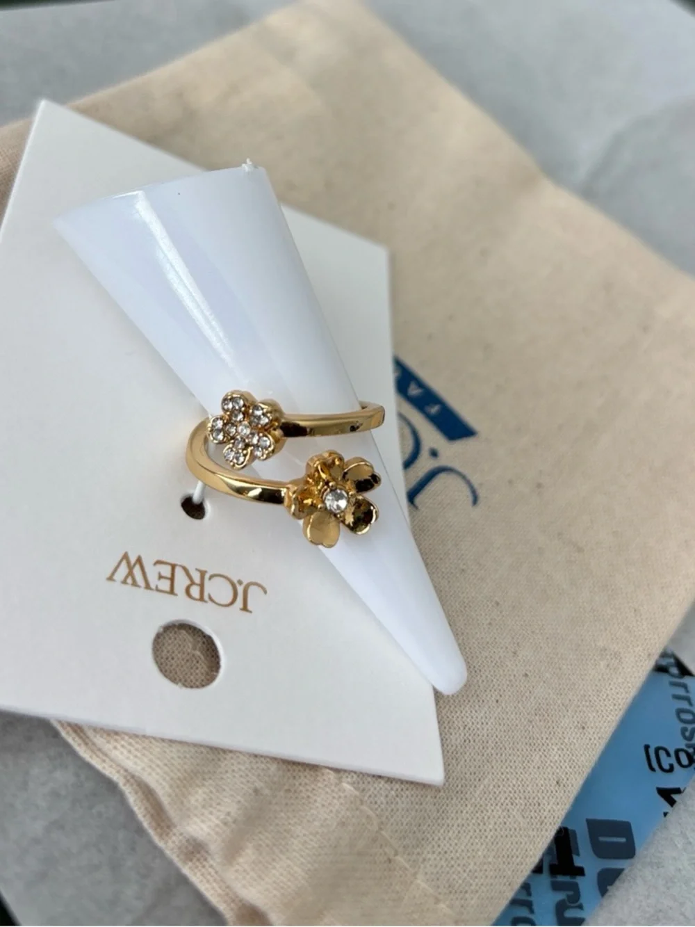 J. Crew Gold Floral Wrap Ring with Crystal Accents